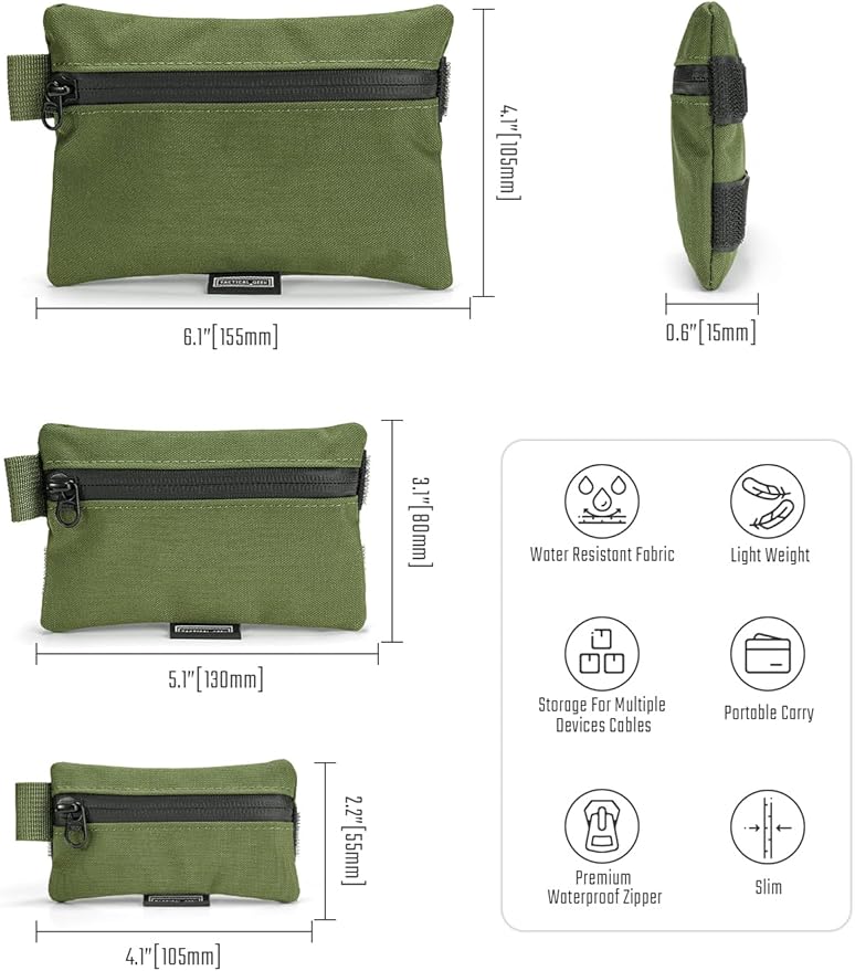 TACTICAL GEEK Storage A5 EDC Storage Pouch Set, Molle EDC Gadget Pouch, Multi-Functional Utility Small Tool Pocket for Daily Carry (Green/CR)