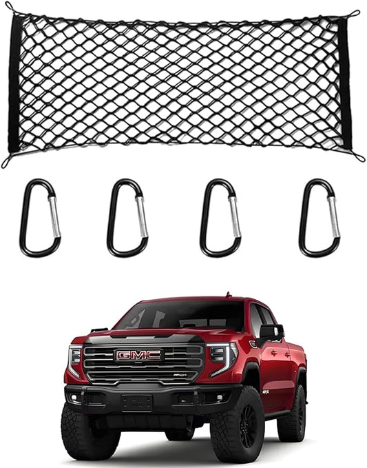 for GMC Sierra Chevy Silverado Envelope Style Truck Bed Cargo Net - Fits 2013-2024 2025 2026 Sierra Silverado Accessories Cargo Net for Pickup Truck Bed - Heavy Duty Carabiners