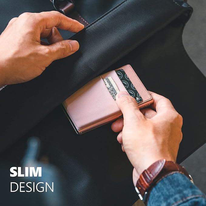VULKIT Minimalist Wallet with ID Window & EDC Pocket Pop Up Card Holder RFID Blocking Slim Wallet Design for Airtag Cash Coins & Credit Cards