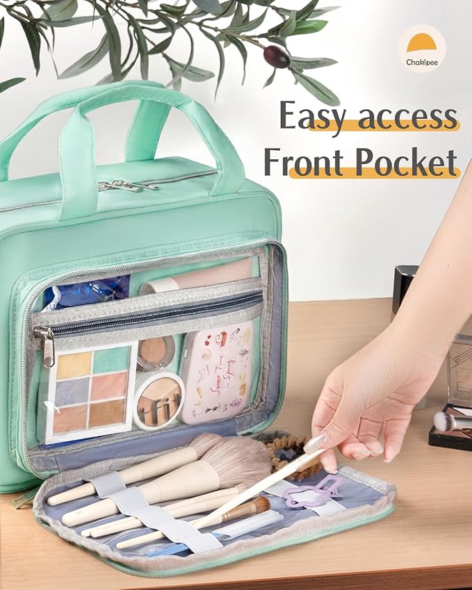 Travel Hanging Toiletry Bag for Women - Waterproof Cosmetic Organizer with Clear Window, Lightweight Bathroom Bags for Essentials, Makeup, Shampoo, Toiletries Green,Large