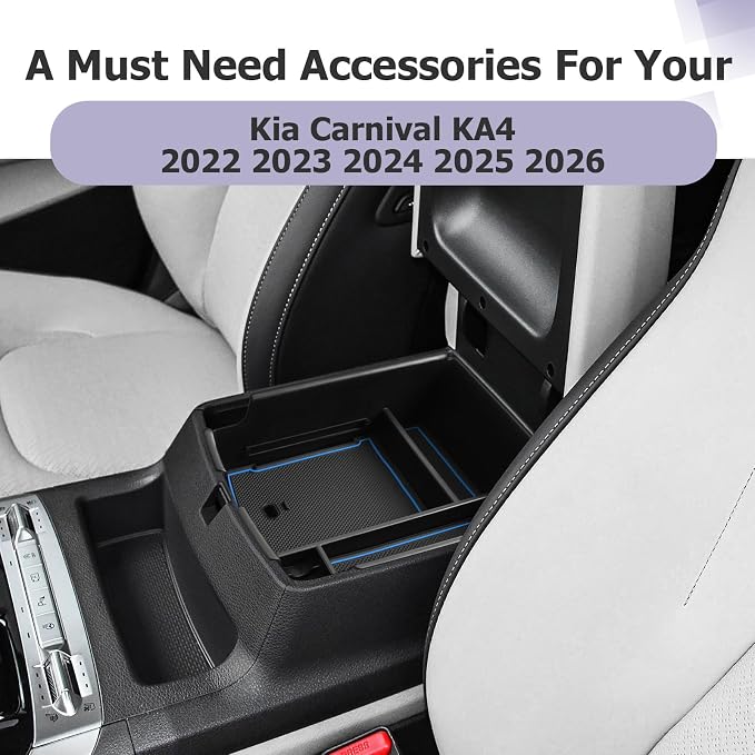 LUWU 2025 2026 Carnival Center Console Organizer Compatible with Kia Carnival KA4 2022-2025 2026 Accessories Armrest Console Storage Box Insert Tray ABS Material Black Coin Container, Blue
