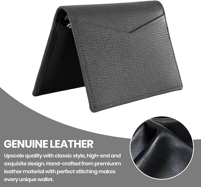 OLEIW Genuine Leather Minimalist Wallet: Slimfold Design for Front Pocket Comfort, Featuring Quick-Access ID Window & Secure RFID Blocking – The Ultimate Balance of Premium Texture and Daily Utility