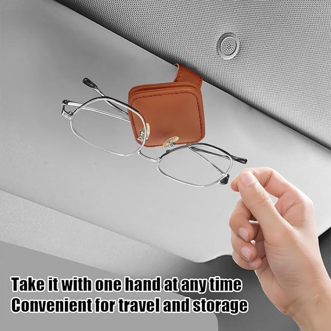 Sunglasses Holder for Car Visor, Magnetic Leather Vehicle Glasses Ticket Card Clip, Automotive Interior Eyeglass Hanger Organizer Accessories, Universal for SUV, Sedan, Truck (Orange)