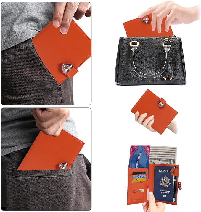 YOXIER Passport-Holder-for-Travel-Women-Men Orange，lLarge capacity Passports Holders TravelCover Wallet Passport with Pen Holder