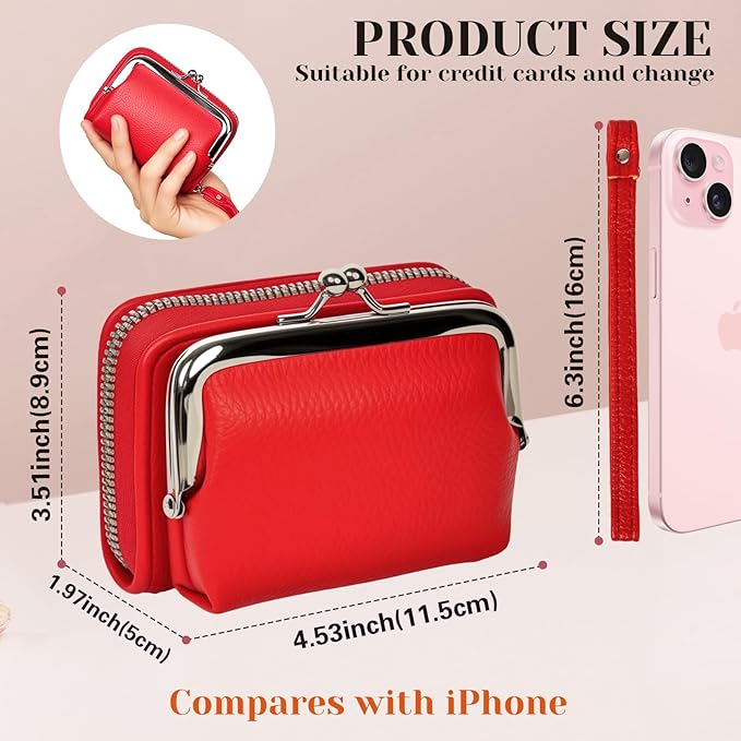 Women's RFID Blocking Wristlet Wallet - 2-in-1 Zip-Around with Coin Purse & Card Slots - Vegan Leather with Secure Clasp (Gift Ready)(Red)