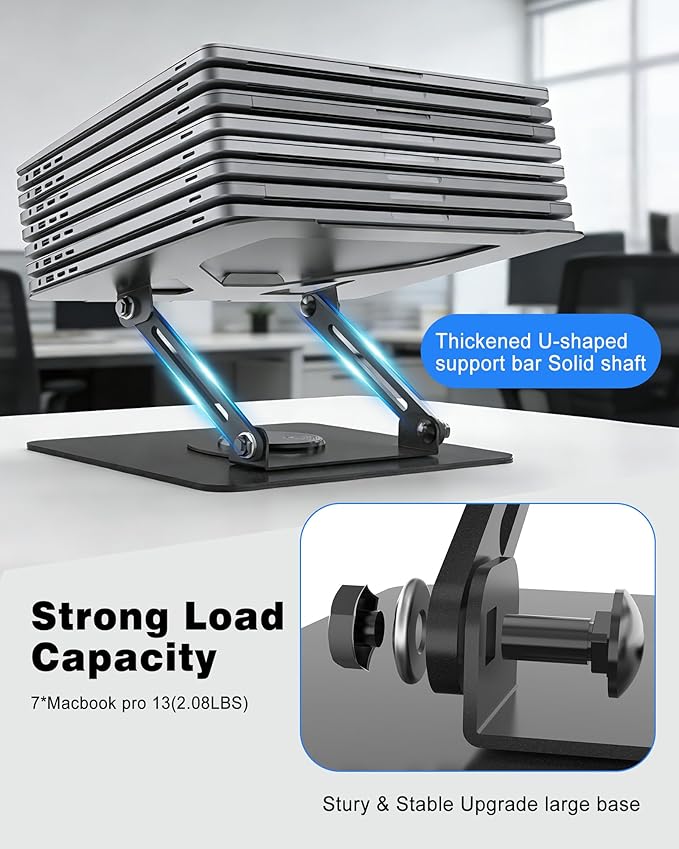 360° Rotating Laptop Stand, Foldable & Height Adjustable Metal Macbook Stand with Ventilated Design for Better Cooling, Ergonomic Portable Notebook Holder for MacBook, Office Work Laptops 10-16 inch
