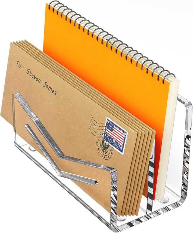 Beego Envelope and Mail Organizer Countertop - 2 Compartments Clear Acrylic Desk Organizer Letter Holder Desktop File Sorter Bill Document Folder Rack for Office, Home, School Desk Organization