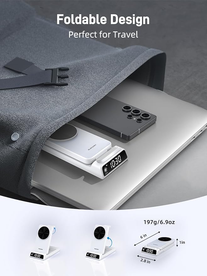 Magnetic Wireless Charger for Samsung, 3 in 1 MagSafe Charging Station for Samsung Galaxy Z Fold/Flip 7/S26 Ultra/S25 Ultra, Foldable Charger for Samsung Galaxy Watch Ultra/8/7/Galaxy Buds4 (White)