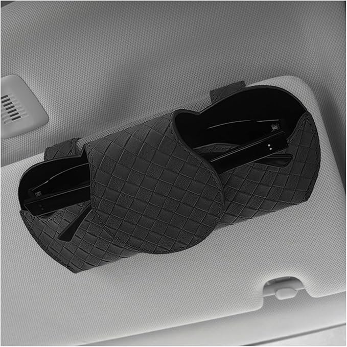 Sunglasses Holder for Car Visor, Auto Soft Leather Glasses Case with Magnetic Clips, Car Sun Visor Eyeglasses Holder Protective Box, Universal Interior Car Accessories (Black)