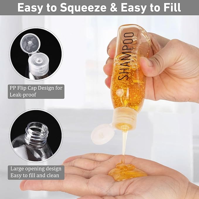Travel Bottles for Toiletries 10 Pcs 3.4oz Travel Size Toiletries TSA Approved Pre-labeled Travel Shampoo Bottles Refillable Spray Bottle Leak Proof Small Cream Jars for Body Wash Lotion(Clear)
