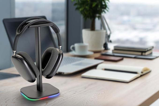RGB Headphone Stand for Gaming – Modern Aluminum Headset Holder for Desk - Sleek Display for Over-Ear Headphones (Accessory )–Gift for Boys- (Black)