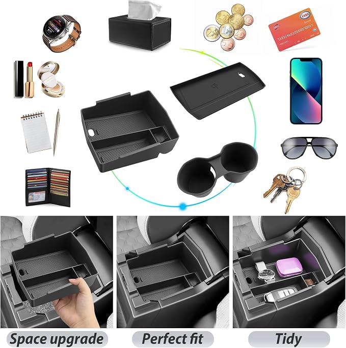 SKTU 3Pcs for 2025 Subaru Forester Center Console Organizer 2025 Forester Console Tray Subaru Forester 2025 Accessories Cup Holder 2025 Forester Wireless Charging Pad with Coin Holder