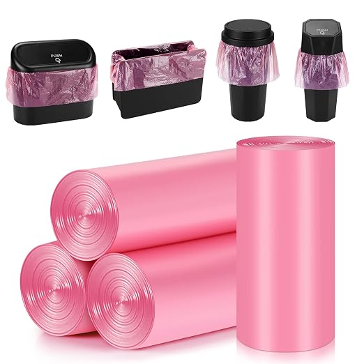 Accmor Mini Car Trash Can Bags for Auto Trash Bin, 120 Count Small Garbage Organizer Bags Tear-Resistant, Liner Refills (Vehicle Trash Can is not Included), Pink
