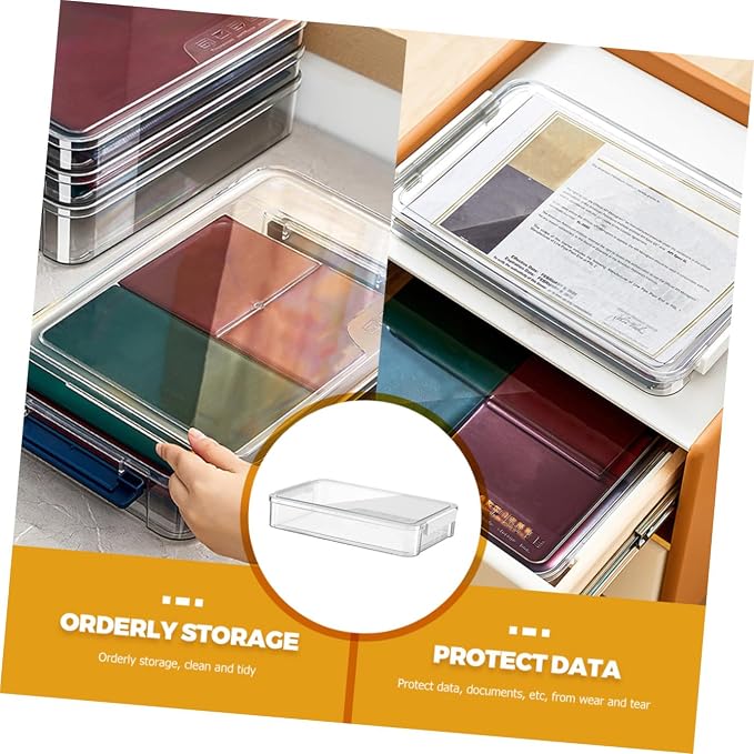 Stackable Small File Storage Box, Document Organizer Tray with Lid for Office and Home Desktop Filing