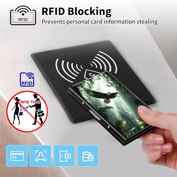 Metal Wallet,Credit Card Holder for Women Men,RFID Blocking Card Holder Mini Slim Aluminum Wallet ID Case Hard Case Business Card Holder Case,Green Forest Eagle