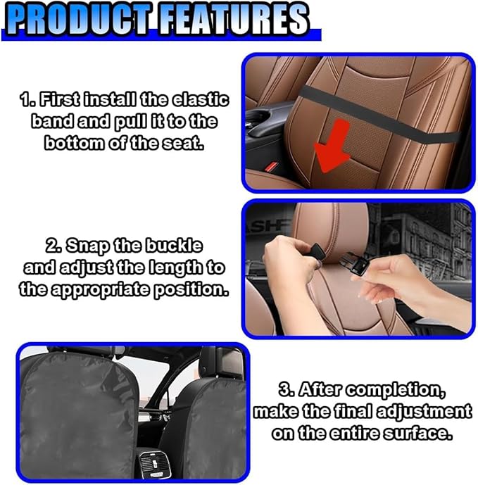 MoNing 2 PCS Kick Mat Back Seat Protector, Waterproof Car Backseat Protective Kick Mat with 2 Mesh Pockets, Large Vehicle Seat Back Kick Mat Organizer for Kids