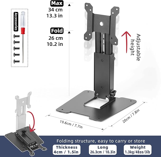 WEARSON Folding Monitor Stand - Height Adjustable Vesa Monitor Stand, Tilt, Rotation Free Standing Low Profile Desk Mount for Single Monitor up to 28 inch Screens Upgrade WS-03T
