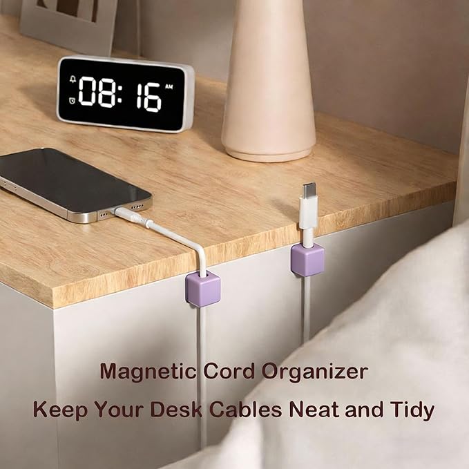 10 Pack Cord Organizer, Magnetic Cable Management, Cord Holder for Desk, Adhesive Cable Clips Wire Keeper for Nightstand, Home, Office, Desktop, Car, Wall (Multicolored)