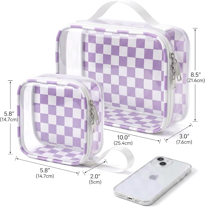 LETGO Checkered Diaper Bag Organizer Pouch Set,TSA Approved Toiletry Bag,Clear Waterproof TPU Car Makeup Bag Set Travel Organizer Bags for Women and Kids Toiletry Bag Set for Baby and Mom Essentials