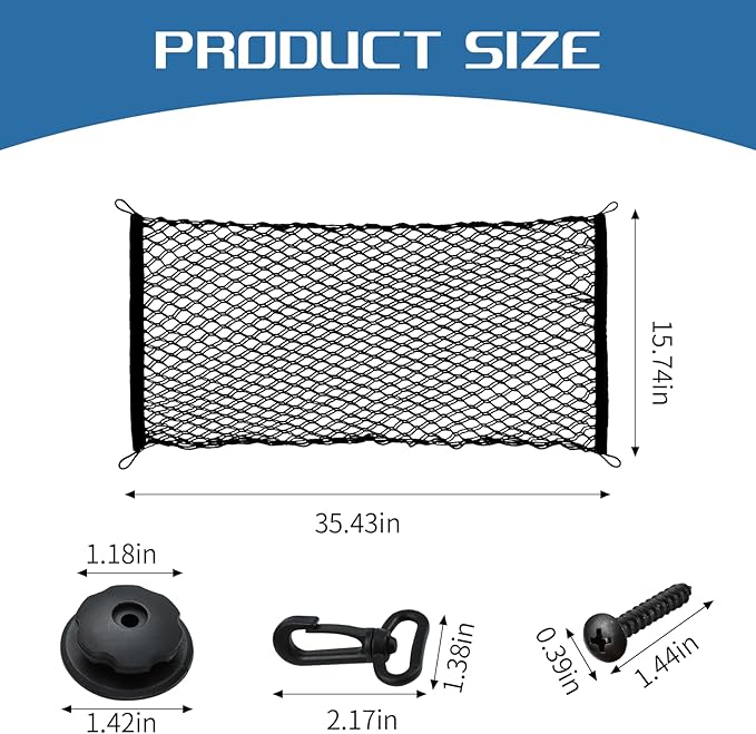 Wuyaoyao Stretchable Car Rear Cargo Net, Elastic Trunk Storage Organizer Nets with Hooks, Vehicle Trunk Storage Mesh Nets for Cars SUVs Trucks, Car Accessories (Vertical Double Layer 35.43×15.75 Inch)