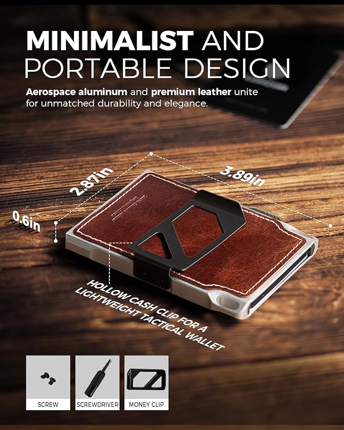 LORZOR Slim Tactical Wallet for Men- Minimalist Full Grain Leather Wallet for 10 Cards, RFID Blocking Aluminum Cardholder, Smart Pop Up Card Case, Front Pocket, Money Clip, Gift for Women Men