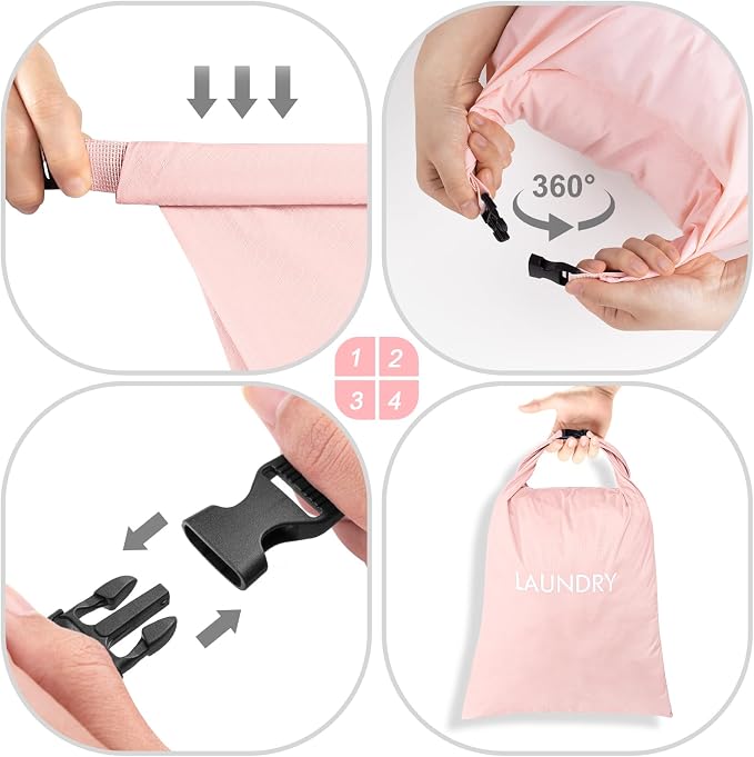 2 Pack Waterproof Travel Laundry Bag Set, Roll-Top Wet Dry Bag for Odor Control & Separating Dirty Clothes, Packable Space Saver Organizer for Gym, Swimming & Cruise Suitcases