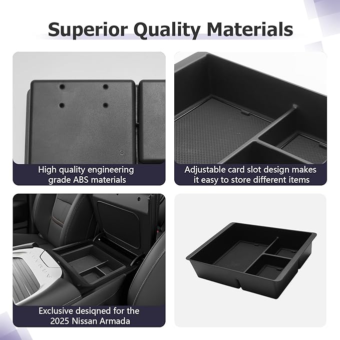 LUWU 2025 2026 Armada Center Console Organizer Tray Compatible with 2025 2026 Nissan Armada Accessories 2025 2026 Armada SV/SL/Platinum Armrest Console Organizer Armrest Organizer Insert Tray Black