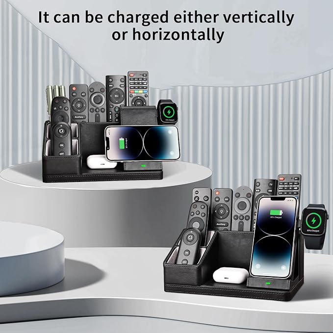 KINGFOM 3-in-1 Charging Station for iPhone, Apple Watch & AirPods – Fast Wireless Charger Stand, Desk Organizer with Phone Holder, Nightstand Dock for Apple Devices