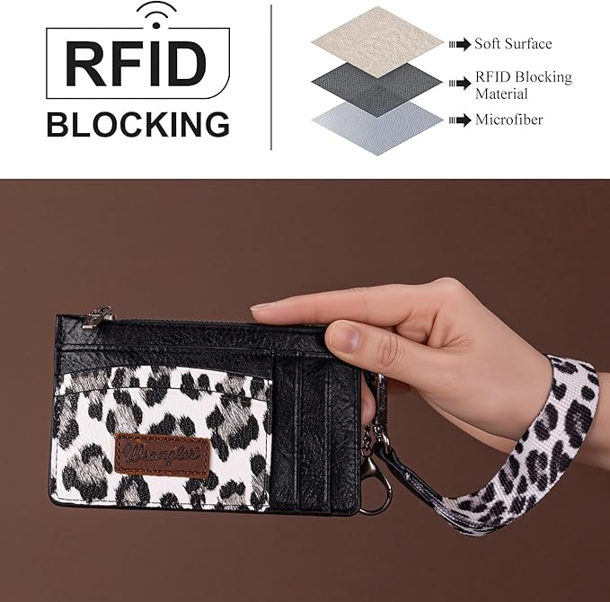 Montana West X Wrangler Credit Card Holder Leopard Print Womens Wallet Slim Credit Card Wallets, Card Cases & Money Organizers Keychain Wallet with Wristlet Strap