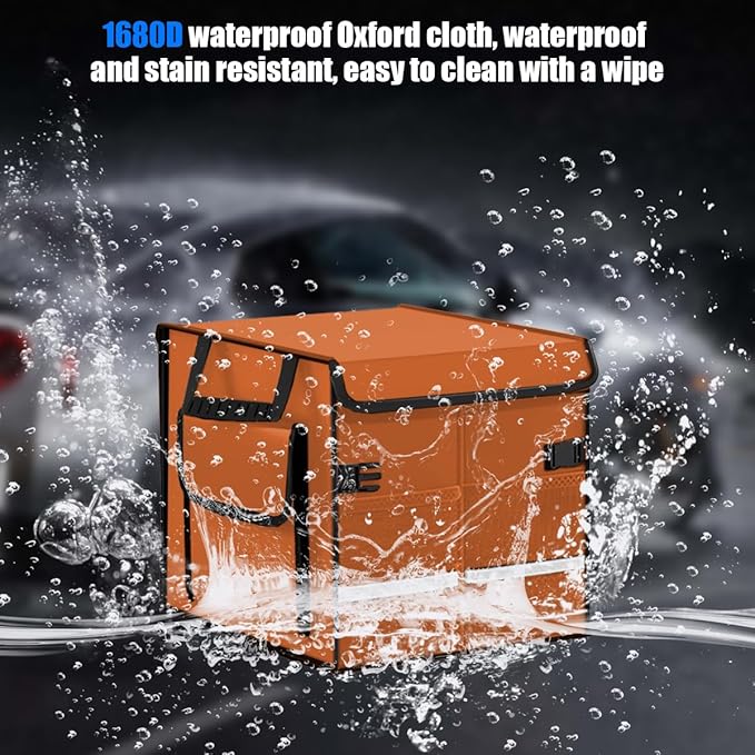Car Trunk Organizer, Collapsible Multi Compartment Waterproof Sturdy Vehicle Trunk Container Box, Sturdy Automotive Interior Storage Organization, Universal for SUV Caravan Truck (Orange)