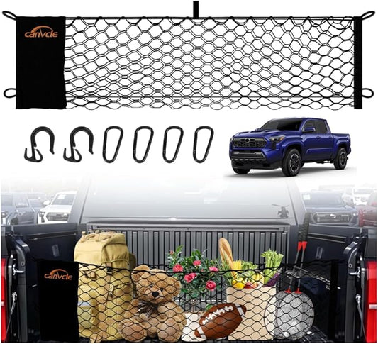 Truck Bed Cargo Net for Toyota Tacoma 2024-2026, Envelope Style Pickup Truck Bed Net for Tacoma Accessories, Upgraded Trunk Cargo Net Storage Bag with Metal Carabiners