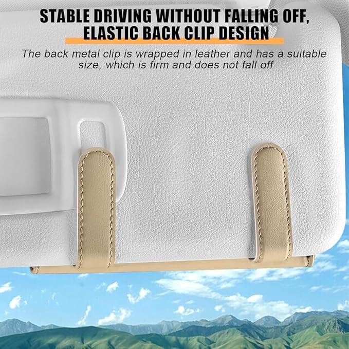Osilly Car Sunglasses Holder, Sun Visor Eyeglasses Protective Storage Case with Hidden Magnetic Closure, Leather Automotive Glasses Organizer Box, Universal Vehicle Interior Accessories (Beige)