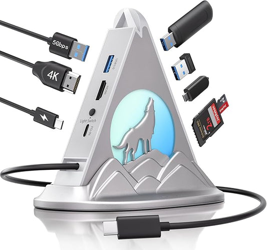 8-in-1 USB-C Multiport Adapter for MacBook Pro/Air, 4K HDMI, 3 USB-A Ports, 1 USB-C Data, 100W PD, SD/TF Card Reader & RGB Lighting, Type-C HUB for Laptops, PC Surface, XPS