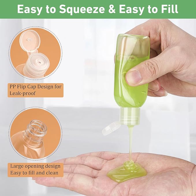 Travel Bottles for Toiletries 5 Pack 2oz TSA Approved Squeezable Travel Size Containers Leak-proof Shampoo and Conditioner Bottles Refillable Plastic Squeeze Bottle(Clear)
