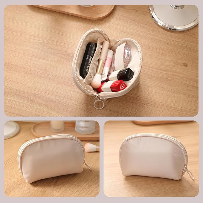 Half Moon Makeup Bag for Purse Cosmetic Pouch for Women Portable Zipper Cosmetic Case with Compartments