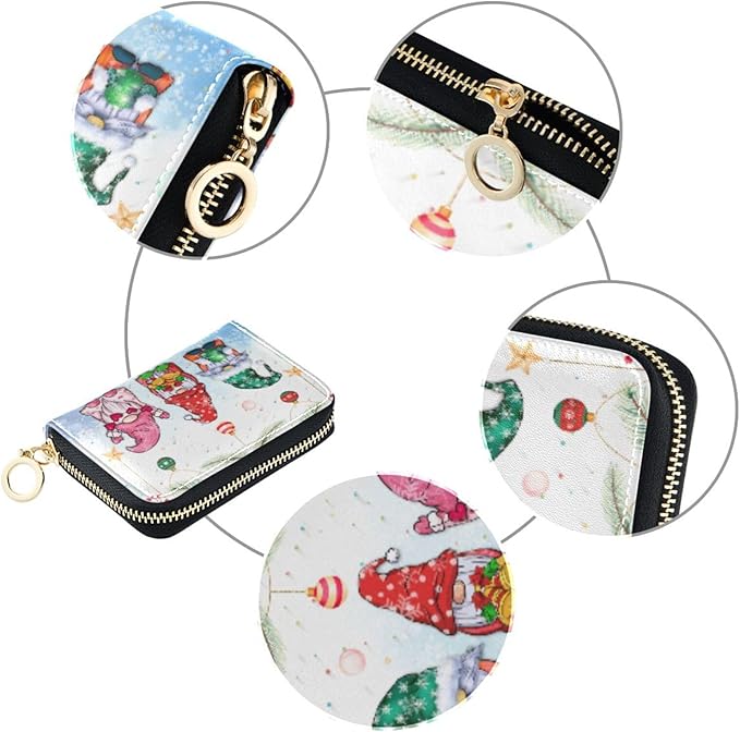 Gnomes RFID Credit Card Holder Wallets Christmas for Women Leather Zipper Card Case Accordion Wallet for Ladies Girls