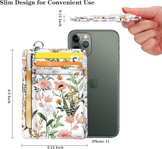 Coco Rossi Slim Front Pocket Wallet RFID ID Card Holder Cute Small Wallet with Keychian for Women,White Flowers
