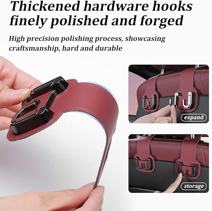 2PCS Car Seat Back Storage Hook, Foldable Metal Vehicle Headrest Dual Hook for Purses Handbags Groceries, Multifunctional Auto Interior Hanger Accessories, Universal Fit (Orange)