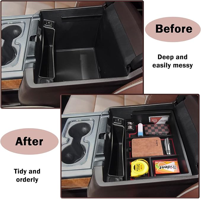 TACOBRO Full coverage Center Console Organizer Compatible with 2014-2018 GMC Sierra 1500 /Chevy Silverado 1500 Accessories 2015-2020 Yukon XL/Tahoe Suburban Insert Armrest Storage ABS Plastic, Red