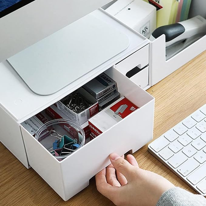 Gatuida Desk Monitor Stand Riser: Desk Organizer with Drawer for Office Supplies, White