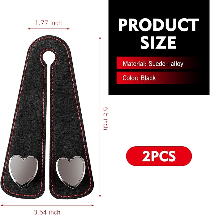 2 PCS Car Seat Hooks, Suede Heart-Shaped Double Hooks Headrest Organizer, Heavy-Duty Multi-Functional Auto Back Seat Phone Holder, Universal for Most Cars (Black)