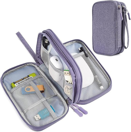 CAAORDKSO Travel Electronic Organizer Pouch Bag, Waterproof Portable Electronic Accessories Storage Multifunctional Case for USB, Cable, Cord, Charger, Phone, Power Bank, Earphone (Purple, Large)