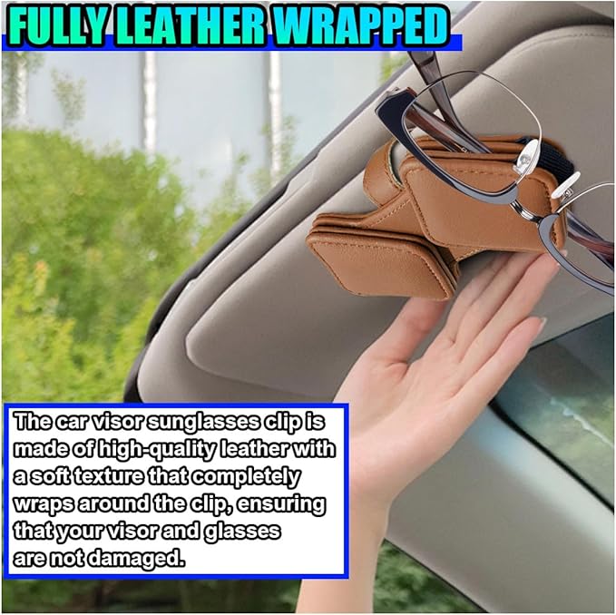 Sunglass Holder for Car Visor, Magnetic Leather Glasses Eyeglass Clip, Car Hanger Mount Ticket Card Clip, Auto Visor Organizer Accessories (Orange)