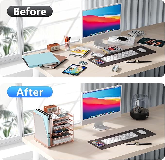 gianotter 6-Tier Paper Organizer With Magazine Holder, Desk Organizers and Accessories, Desk Accessories & Workspace Organizers, File Organizer for Office Supplies Storag (Rose Gold, 6-Tier)
