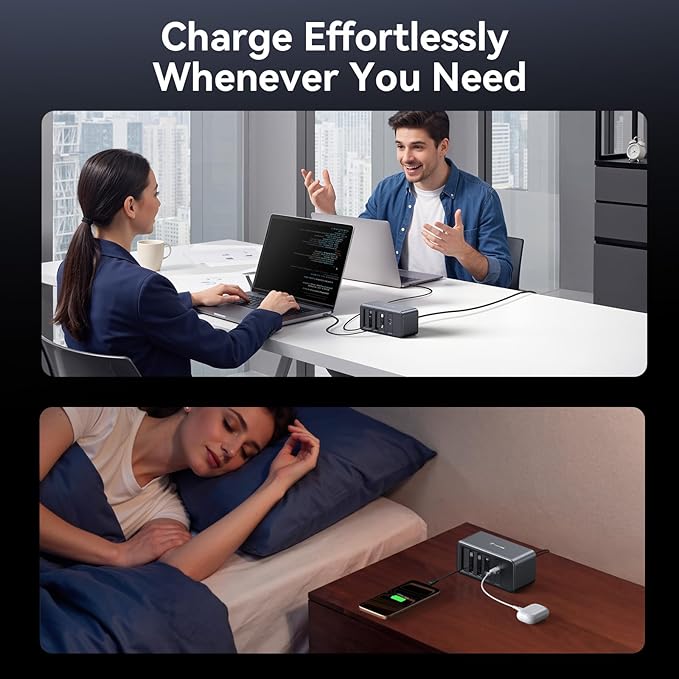 TobenONE 165W USB C Charging Station with Built-in Retractable Cable(2.3ft) & Lightning Adapter, 3 USB C, 1 USB A, 100W Desktop Fast Charging for MacBook, iPhone 17, iPad, Samsung, Home, Office