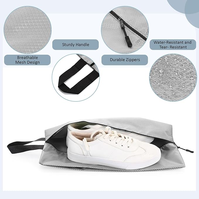 6 Pcs Travel Shoe Bags with Zipper Nylon Portable Waterproof Suitcase Shoe Organizer Packing for Golf(L,Dusty Pink)