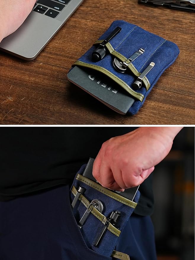 Sayram SP6 EDC Pouch, Waxed Canvas Compact Pocket Organizer, EDC Pocket Pouch for Men, Zippered Pocket Pouch, Mini EDC Organizer for Everyday Carry, Multitool Organizer Pouch (Oil Wax Dark Blue)