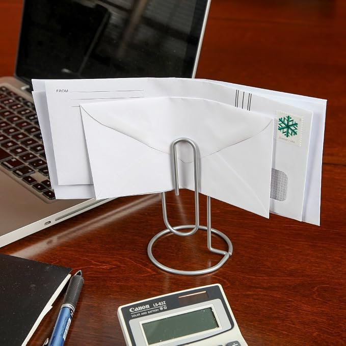 Home-X Jumbo Paper Clip Memo Holder for Desk - Document Stand, Typing Paper Holder, Office Organizer, Desktop Accessory, Photo Clip Stand, Letter & Bill Storage, Mail Organizer-Silver