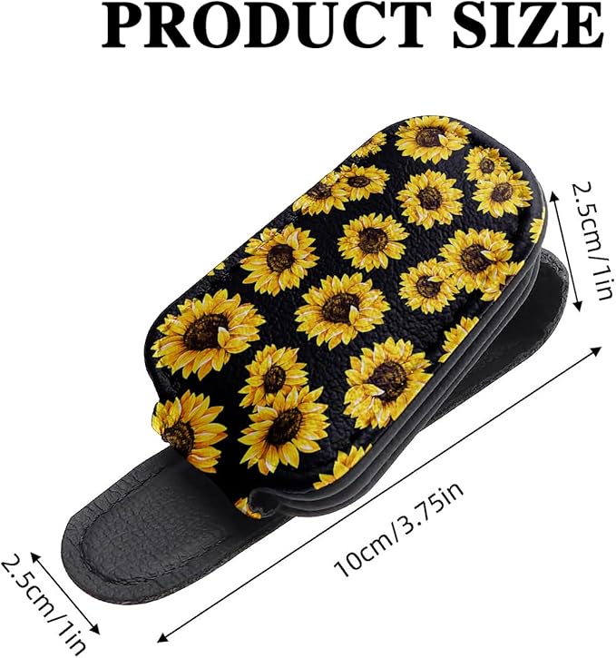 Sunglass Holder for Car Visor,The Vibrant Sunflower Magnetic Leather Car Sun Visor Clip,Applicable to Receipts,Cash Tickets and Other Automotive Interior Accessories