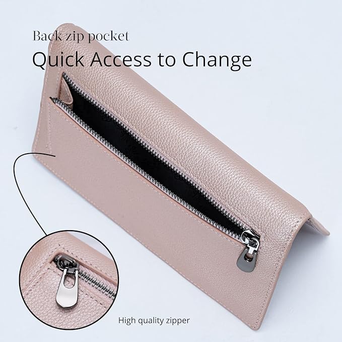Bveyzi Ultra Slim Thin Leather RFID Blocking Credit Card Holder Bifold Clutch Wallets for Women